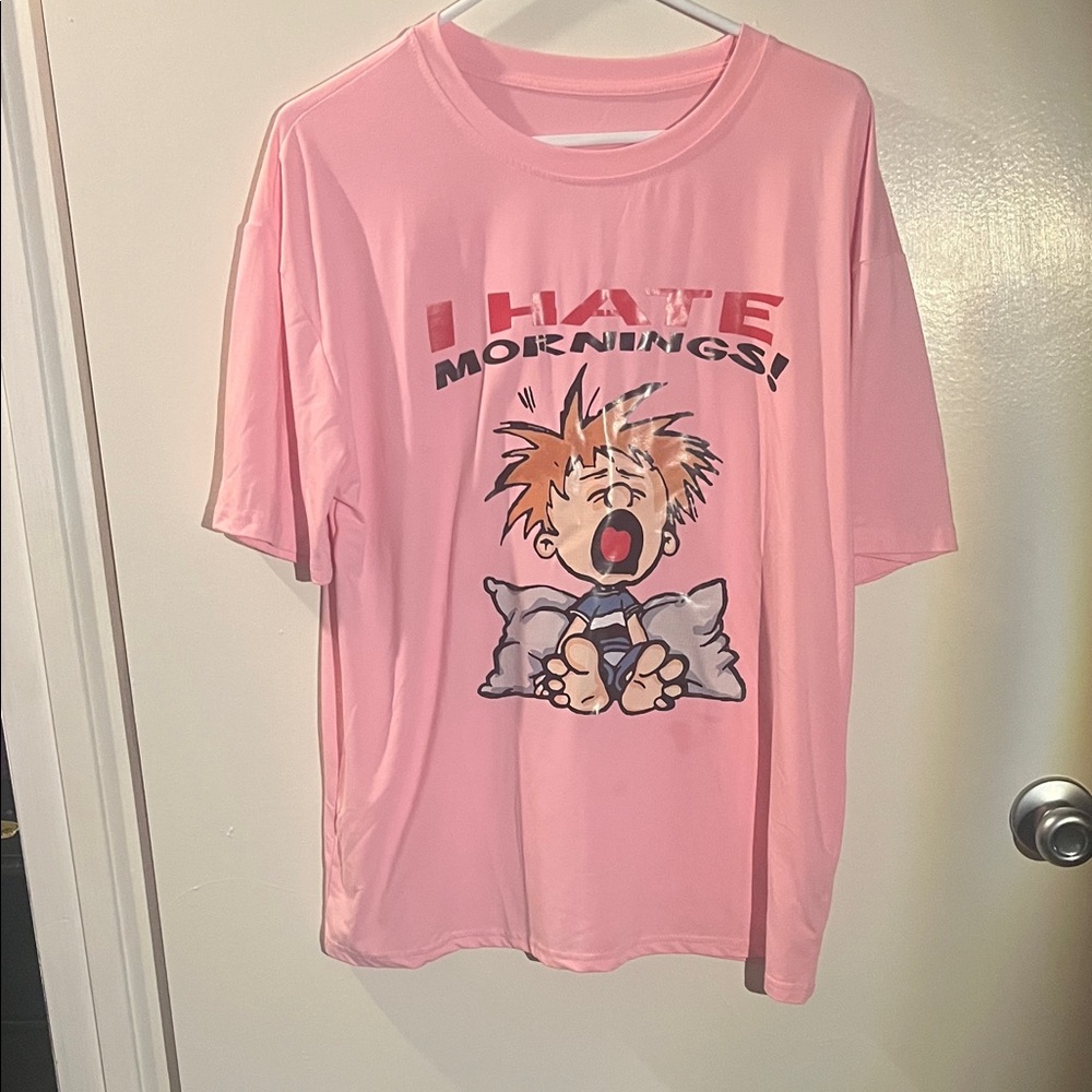 SHEIN Pink 'I Hate Mornings' Tee